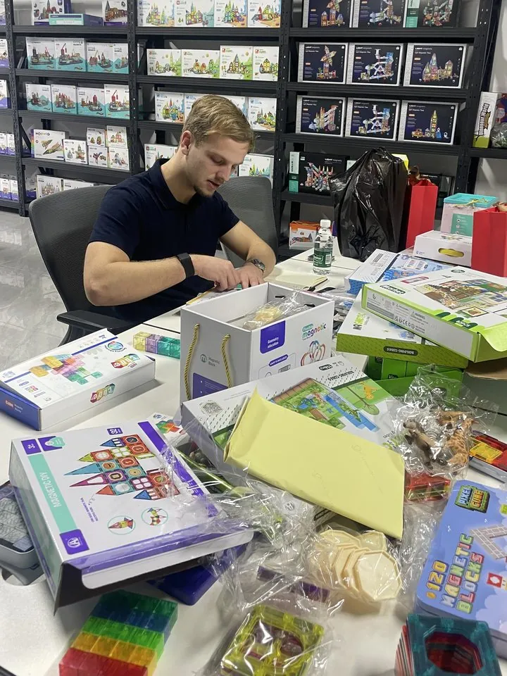 At work among the product boxes